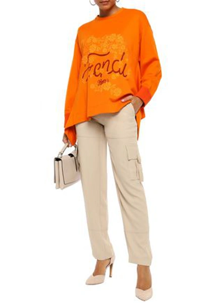 Fendi Asymmetric Embellished French Cotton-terry Sweatshirt In Orange