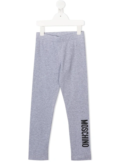 Moschino Logo Stretch-cotton Jersey Leggings In Grey