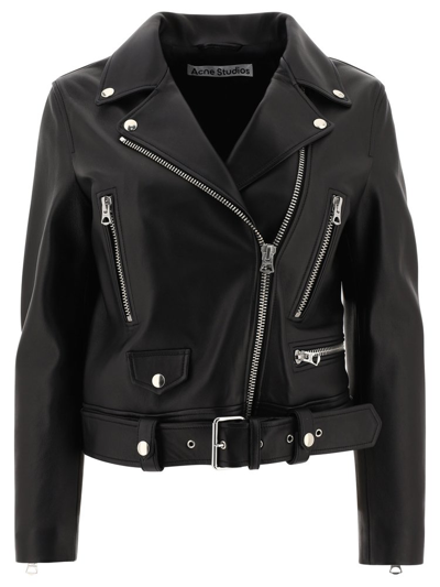 Acne Studios Black Cropped Biker Leather Jacket In Cropped Biker Jacket