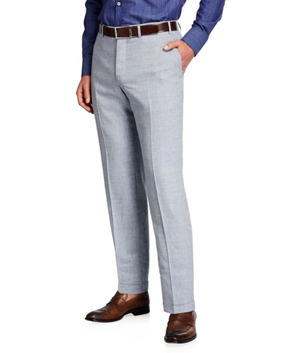 Canali Men's Linen-wool Chambray Pants In Blue