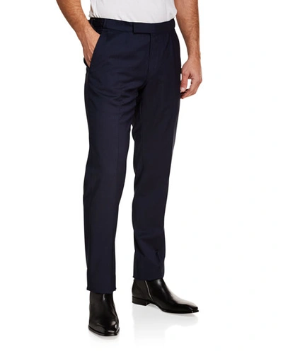 Ermenegildo Zegna Men's Micro-pattern Straight-leg Wool Pants In Navy