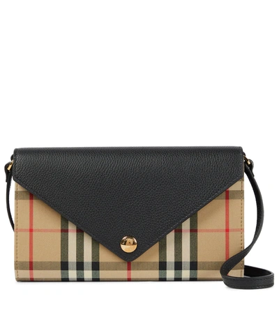 Burberry Hannah Ev Vintage Check/leather Crossbody Bag In Black