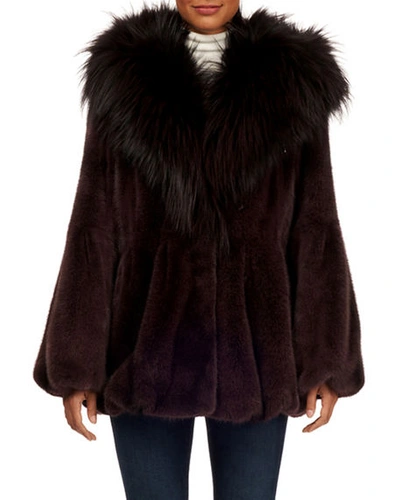 Gorski Mink Fur Jacket With Fox Fur Hood In Wine