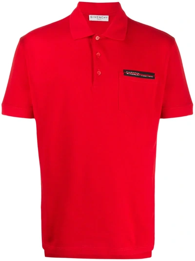 Givenchy Address Tape Short Sleeve Pique Polo In Red