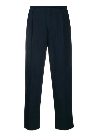Acne Studios Cropped Tapered Pleated Stretch-cotton Trousers In Blue