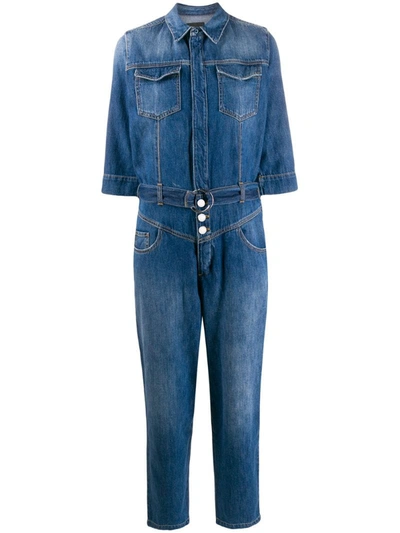 Pinko Stonewashed Denim Jumpsuit In Blue