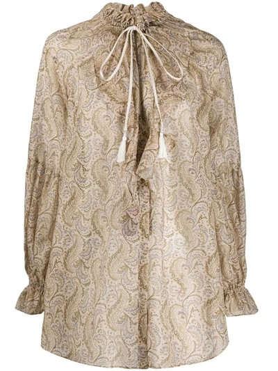Etro Paisley Ruffled Neck Blouse In Neutrals