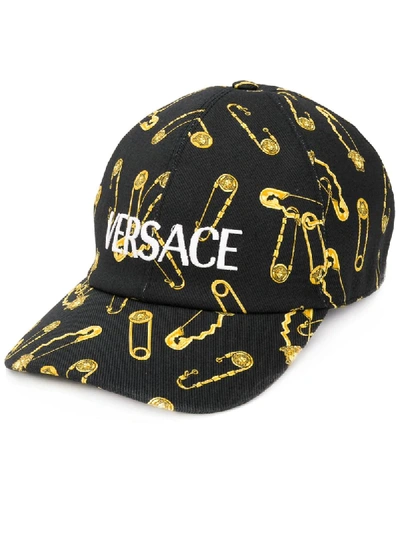 Versace Safety Pin Print Cap In Black