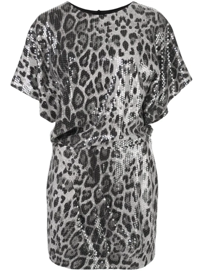 In The Mood For Love Sequined Animal Print Mini Dress In Grey