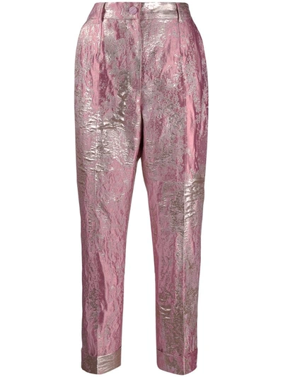 Dolce & Gabbana Metallic Jacquard Tailored Trousers In Pink