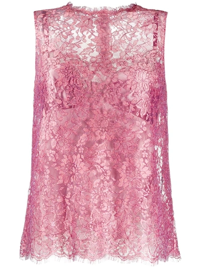 Dolce & Gabbana Floral Lace Sleeveless Blouse In Pink