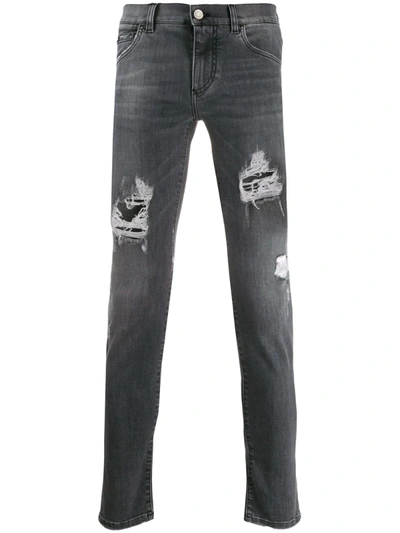 Dolce & Gabbana Distressed-effect Skinny Jeans In Grey