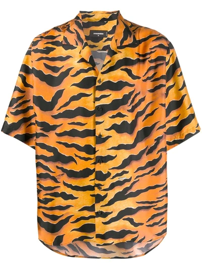 Dsquared2 Silk Animal Print Shirt In Rust