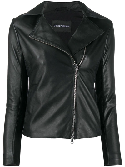 Emporio Armani Zipped Biker Jacket In Black