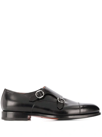 Santoni Round-toe Low-heel Monk Shoes In Black