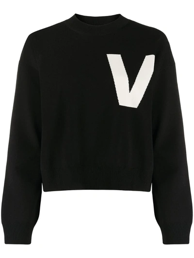 Valentino Intarsia-knit V Jumper In Black
