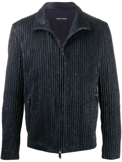 Giorgio Armani Ribbed Zip-up Jacket In Blue