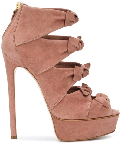 Casadei Front Bow Platform Sandals In Pink