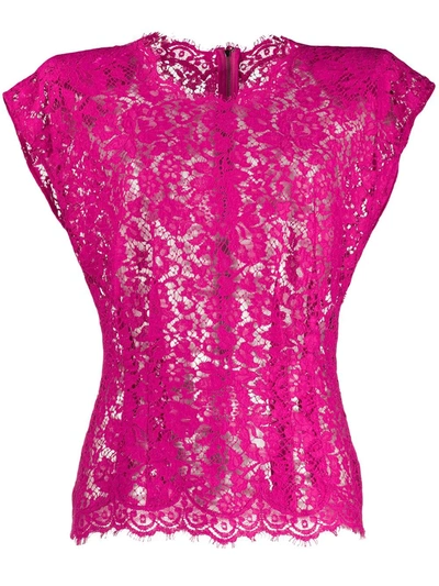 Dolce & Gabbana Sheer Floral Lace Blouse In Rosa Shockng