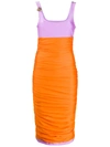Fausto Puglisi Colour Block Ruched Dress In Orange