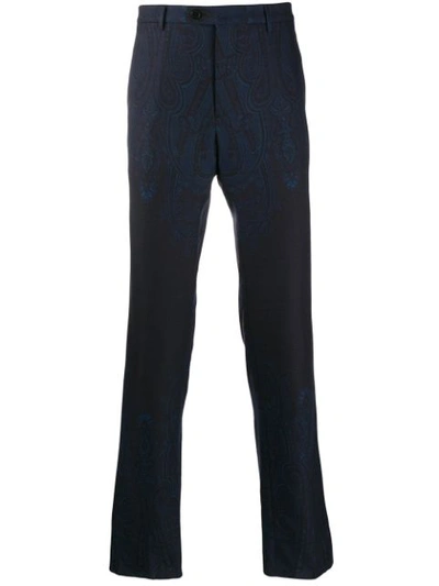 Etro Paisley-print Straight-leg Trousers In Blue