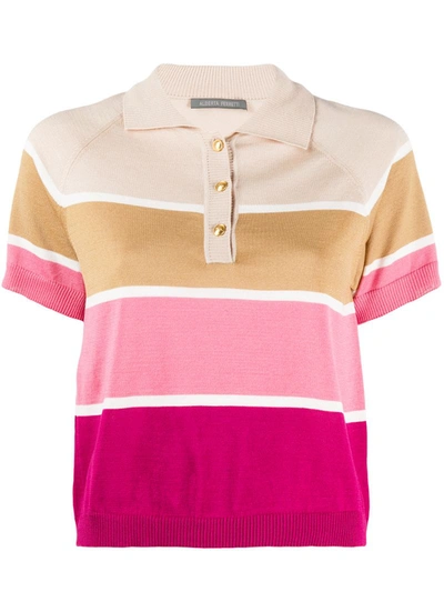 Alberta Ferretti Cropped Striped Polo Top In Neutrals