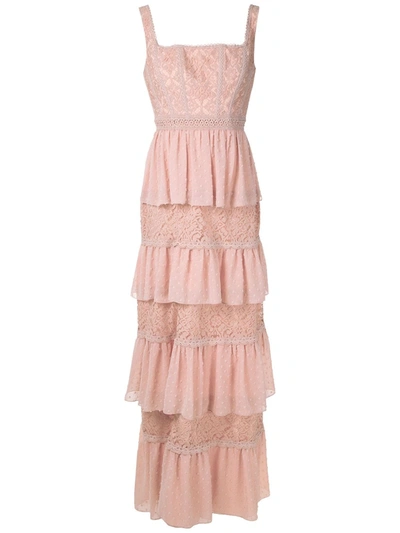 Martha Medeiros Tati Lace Panelled Gown In Pink
