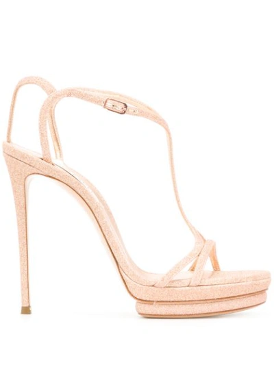 Casadei Glitter Stiletto Sandals In Gold