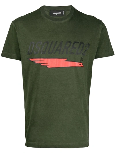 Dsquared2 Underlined Logo Print T-shirt In Green