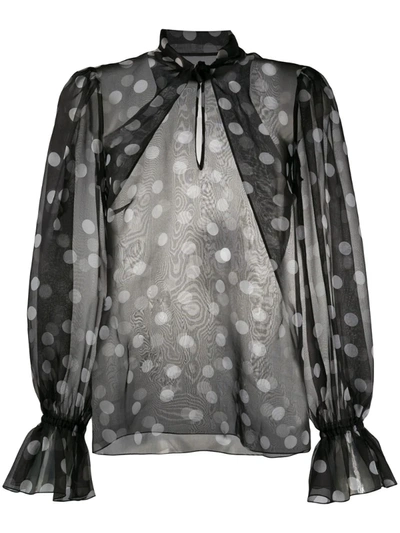 Dolce & Gabbana Chiffon Polka Dot Blouse In Black