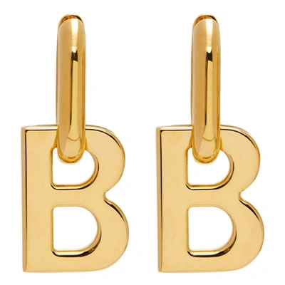 Balenciaga Gold Xl B Chain Earrings In Shiny Gold
