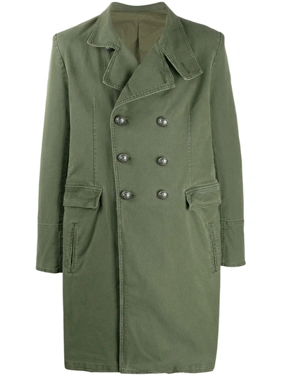 Balmain Military Double-breasted Coat In Green