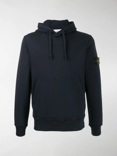 Stone Island Brand Patch Hoodie In Blue