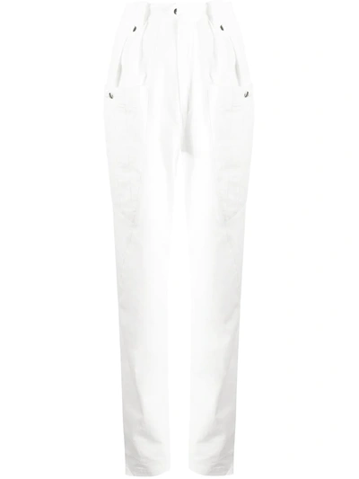 Isabel Marant Enucie Paperbag-waist Linen-blend Tapered Trousers In White
