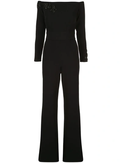 Safiyaa London Embellished Off-shoulder Jumpsuit In Black