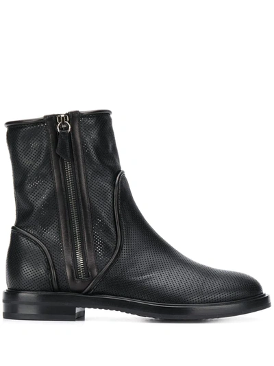 Casadei Perforated Ankle Boots In Black