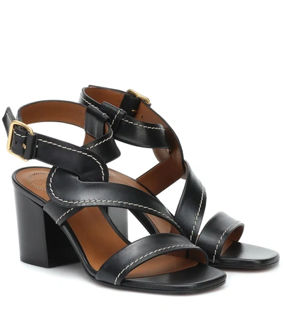 Chloé Candice Topstitch Leather Block-heel Sandals In Black