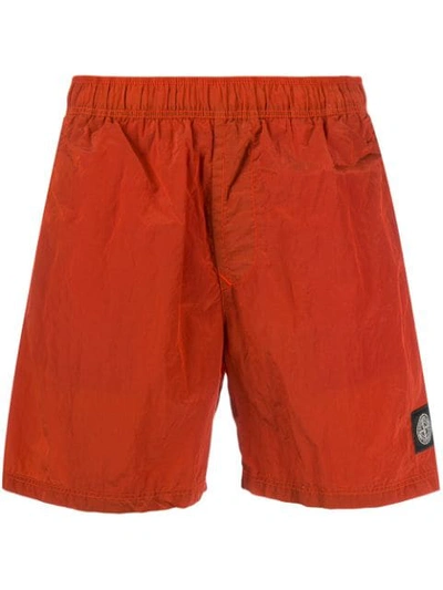 Stone Island Wrinkled Logo Swimming Shorts In Orange