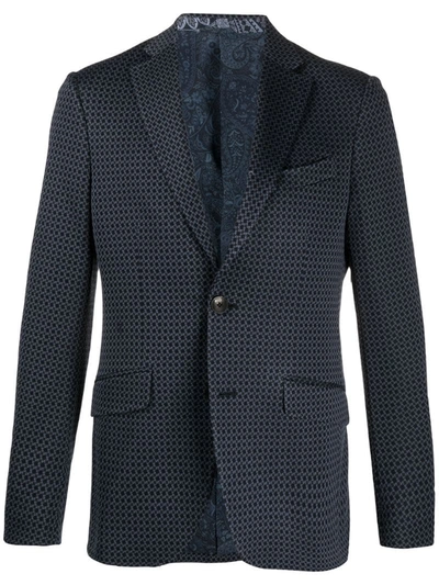 Etro Geometric-pattern Jacquard Blazer In Blue