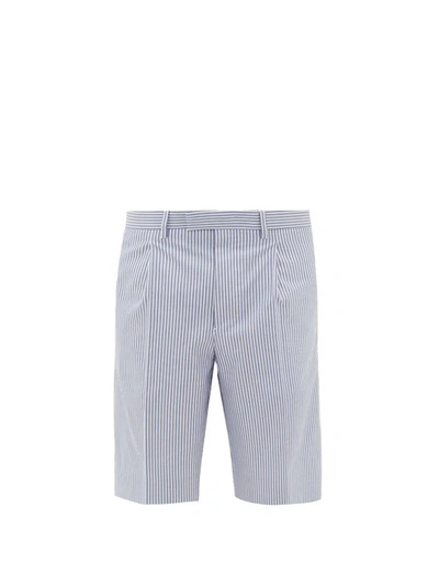 Prada Striped Cotton-poplin Shorts In Blue