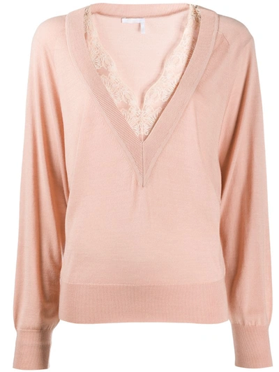 Chloé Lace Trim Jumper In Pink