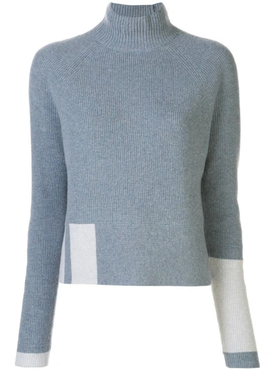 Duffy Cashmere Ribbed Funnel Neck Jumper In Blue