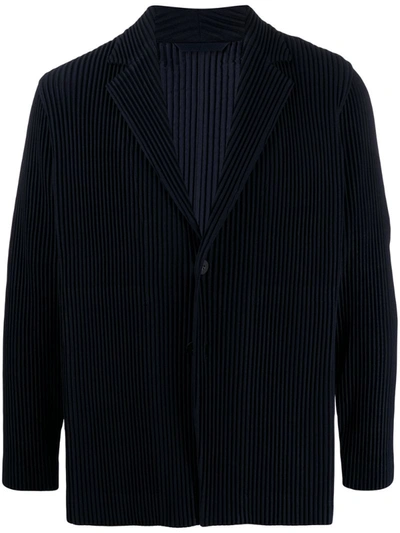 Issey Miyake Pleated Single-breasted Blazer In Blue
