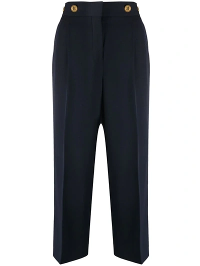Givenchy 4g-buttons High-rise Wool Grain De Poudre Trousers In Blue
