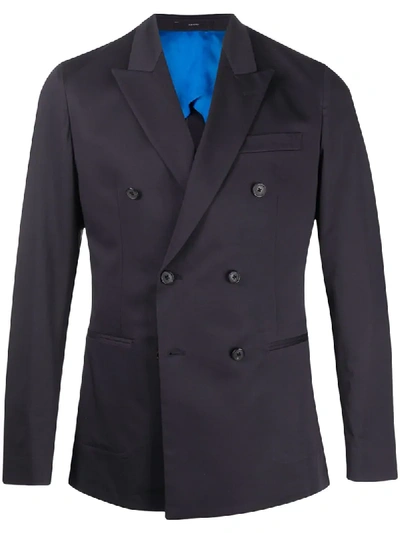 Paul Smith Navy Double-breasted Wool Blazer In Blue