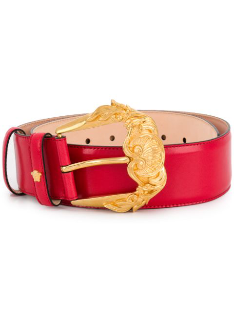 Versace First Line Baroque Buckle Leather Belt In Red | ModeSens