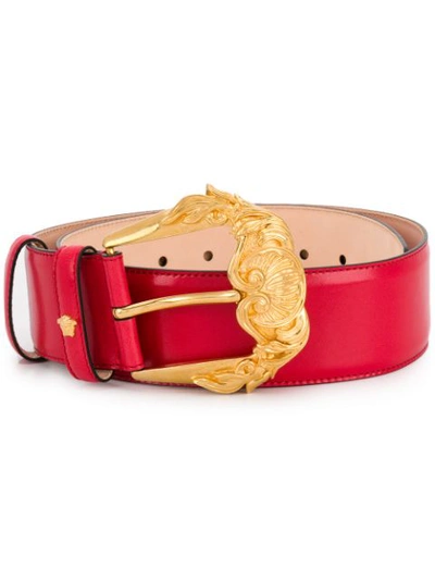 Versace First Line Baroque Buckle Leather Belt In Red