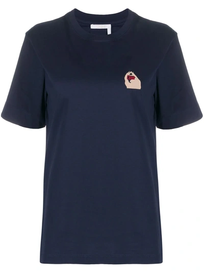 Chloé Chest Logo Print T-shirt In Navy