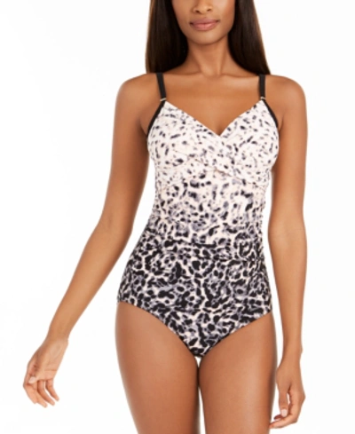 Calvin Klein Twist-front Tummy-control One-piece Swimsuit, Created For Macy's Women's Swimsuit In New Nectar Ombre Jaguar
