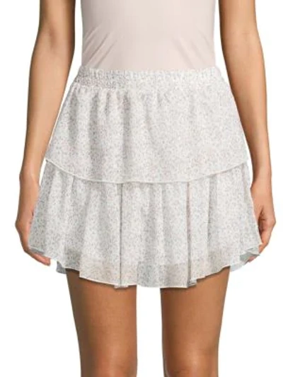 Supply & Demand Floral-print Tiered Mini Skirt In Ivory